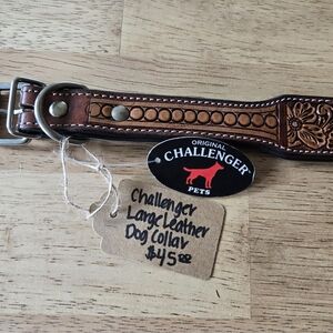 NWT LARGE Challenger Brown Tooled Leather Dog Collar